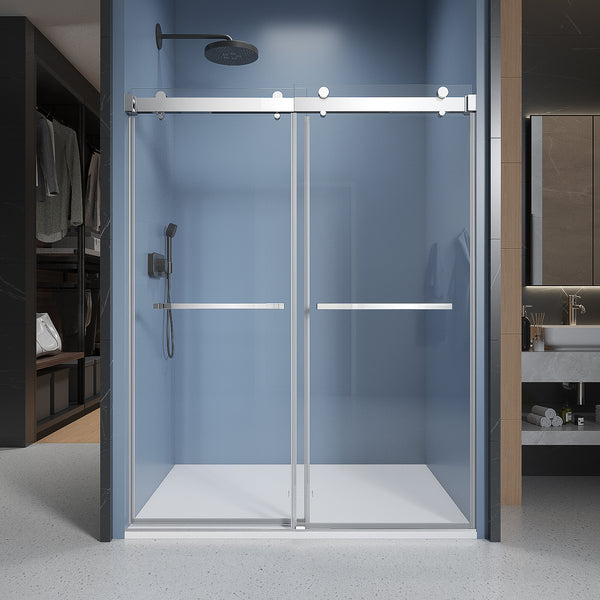 Supfirm 44'' - 48'' W x 76'' H Soft-closing Double Sliding Frameless Shower Door With 3/8 Inch (10mm) Clear Glass in Chrome