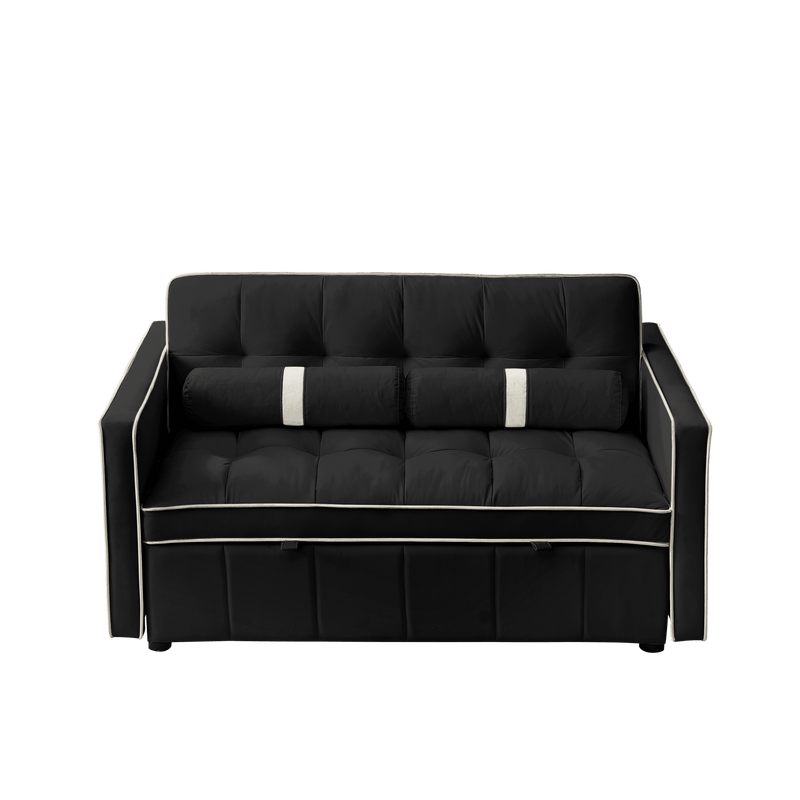 Modern 55.5" Pull Out Sleep Sofa Bed 2 Seater Loveseats Sofa Couch with side pockets, Adjsutable Backrest and Lumbar Pillows for Apartment Office Living Room - Supfirm