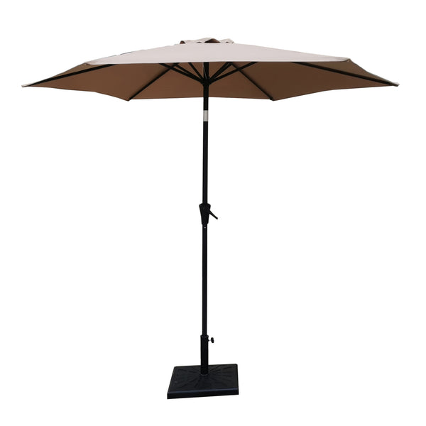 Supfirm 8.8 feet Outdoor Aluminum Patio Umbrella, Patio Umbrella, Market Umbrella with 42 Pound Square Resin Umbrella Base, Push Button Tilt and Crank lift, Taupe