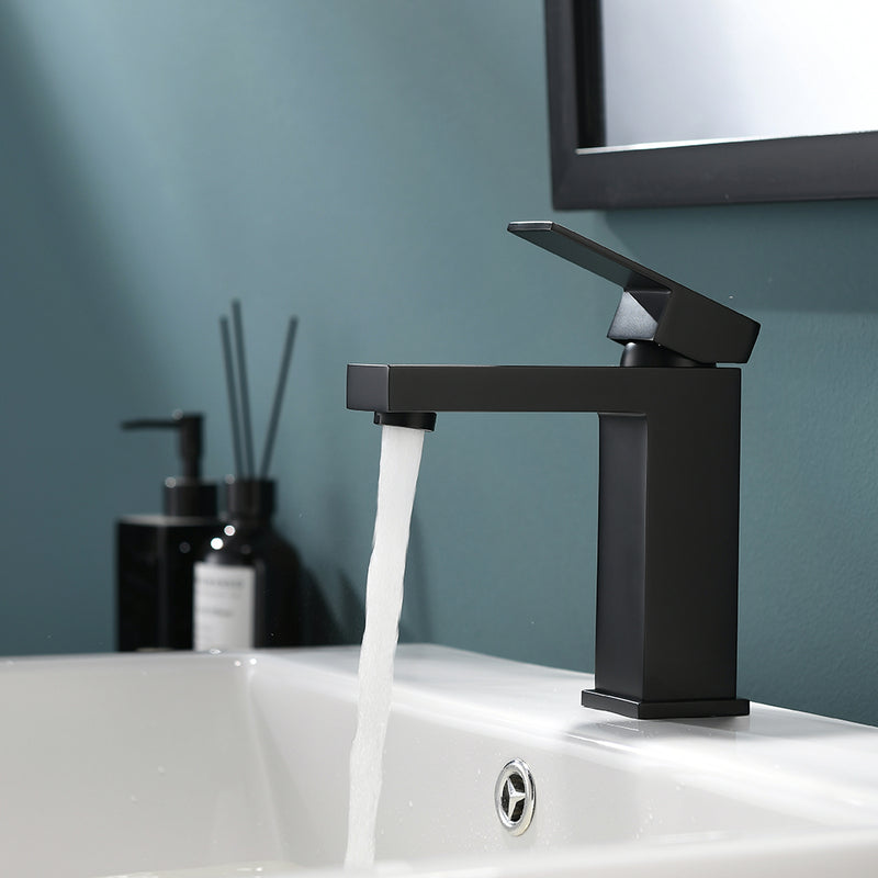 Supfirm Black Bathroom Faucet, Brushed Black  Faucet for Bathroom Sink, Black Single Hole Bathroom Faucet Modern Single Handle Vanity Basin Faucet