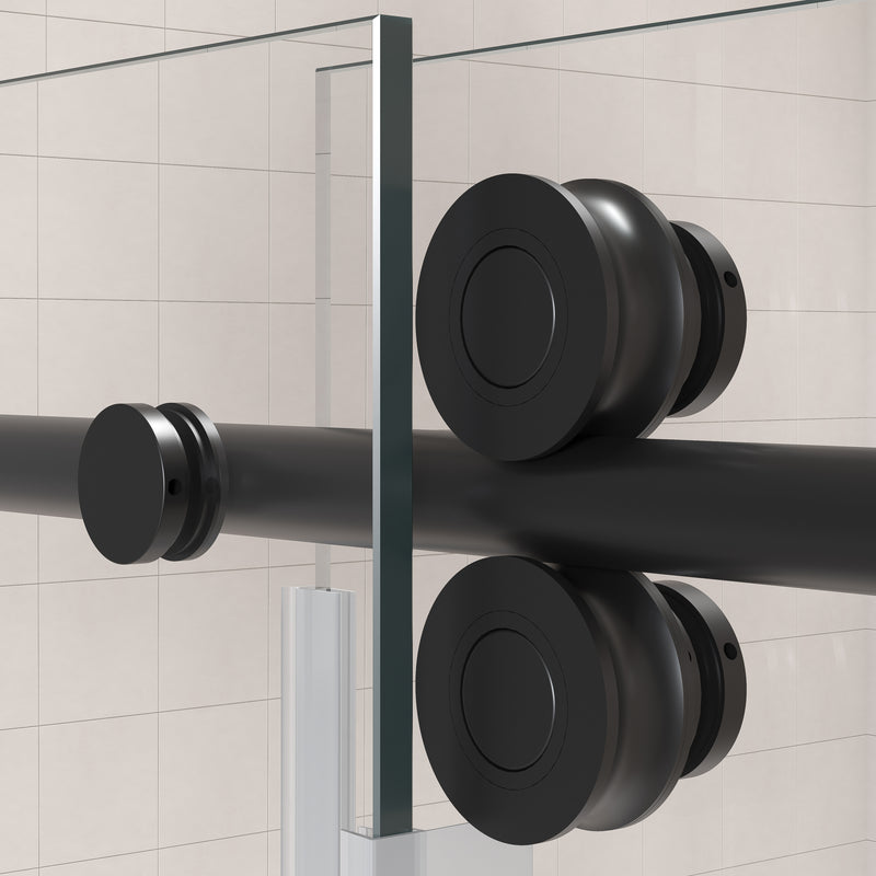 Supfirm 56'' - 60'' W x 76'' H Single Sliding Frameless Shower Door With 3/8 Inch (10mm) Clear Glass in Matte Black