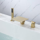 Supfirm Waterfall Roman Tub Faucet with Hand Shower High Flow Bathtub Faucet 3 Hole Widespread Tub Filler Deck Mount Solid Brass