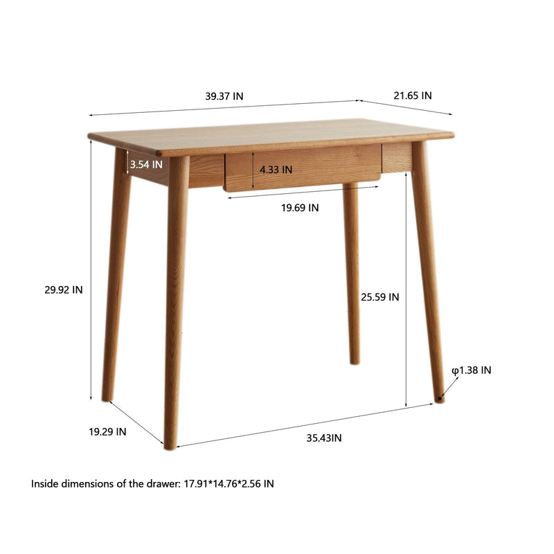 100% solid wood natural wood computer desk study desk oak natural wood PC desk work Vanity dressing table slim solid wood with drawer simple work from home width 100 cm depth 50 cm wood grain wooden - Supfirm