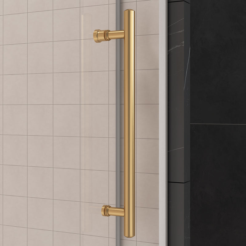 Supfirm 68'' - 72'' W x 76'' H Single Sliding Frameless Shower Door With 3/8 Inch (10mm) Clear Glass in Brushed Gold