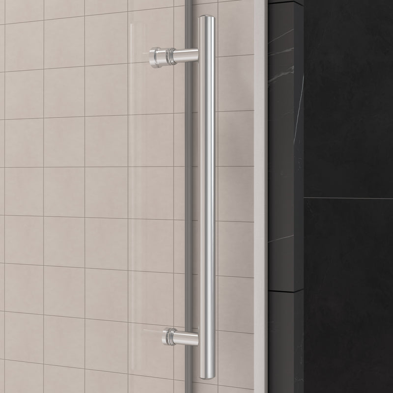 Supfirm 50'' - 54'' W x 76'' H Single Sliding Frameless Shower Door With 3/8 Inch (10mm) Clear Glass in Brushed Nickel
