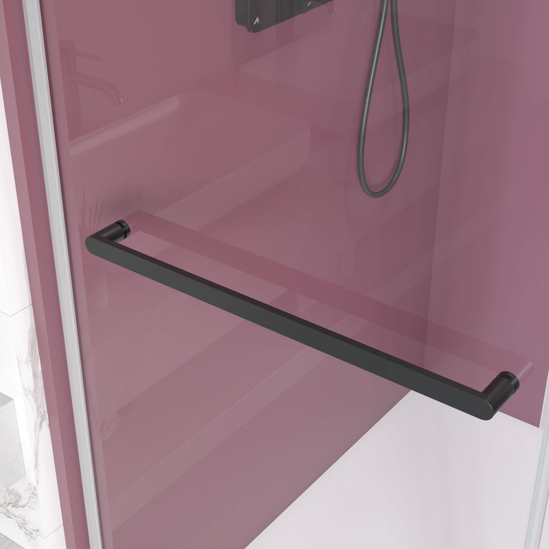 Supfirm 62'' - 66'' W x 76'' H Double Sliding Frameless Shower Door With 3/8 Inch (10mm) Clear Glass in Matte Black