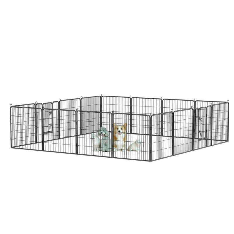 Dog Pens Outdoor 32" Height Foldable 16 Panels Heavy Duty Metal Portable Dog Playpen Indoor Anti-Rust Exercise Dog Fence with Doors for Large/Medium/Small Pets Play Pen for RV Camping Yard - Supfirm