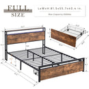 Full Size Bed Frame with Storage Headboard and 2 Drawers, LED Lights Bed with Charging Station, Metal Platform Bed No Noise, Mattress Foundation Strong Metal Slats Support No Box Spring Needed - Supfirm