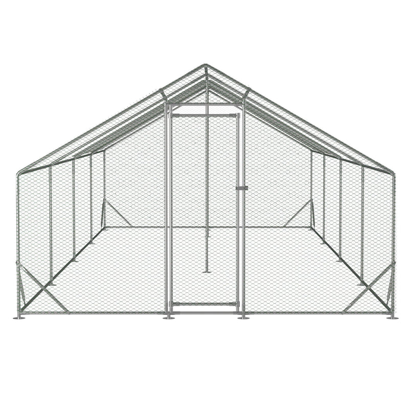 Large Metal Chicken Coop, Walk-in Chicken Run,Galvanized Wire Poultry Chicken Hen Pen Cage, Rabbits Duck Cages with Waterproof and Anti-Ultraviolet Cover for Outside(10' L x 26' W x 6.56' H) - Supfirm