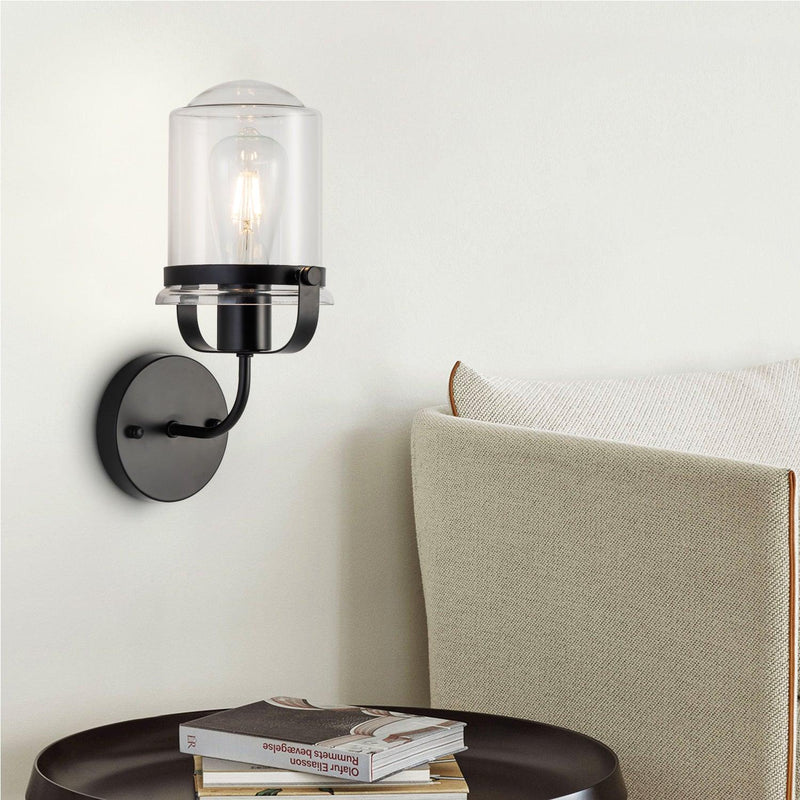1-Light Wall Lamp with Clear Glass Shade, Modern Wall Sconce, Industrial Indoor Wall Light Fixture for Bathroom Living Room Bedroom Over Kitchen Sink, E26 Socket, Bulbs Not Included - Supfirm