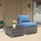 2 Pieces Patio Armless Blue Brown Single Rattan Wicker Sofa Couches Furniture With End Side Table Outdoor - Supfirm