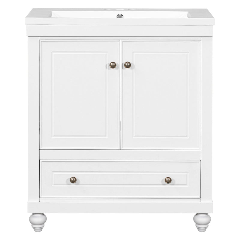 Supfirm 30" Bathroom Vanity with Sink, Combo, Cabinet with Doors and Drawer, Solid Frame and MDF Board, White - Supfirm