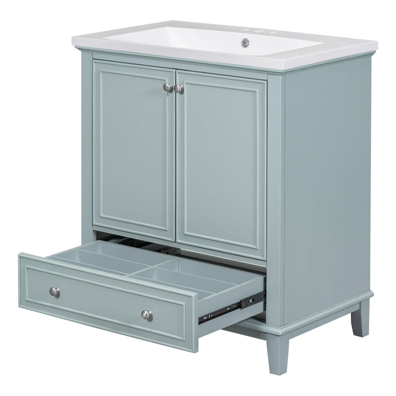 Supfirm 30" Bathroom Vanity with Sink Combo, Multi-functional Bathroom Cabinet with Doors and Drawer, Solid Frame and MDF Board, Green - Supfirm
