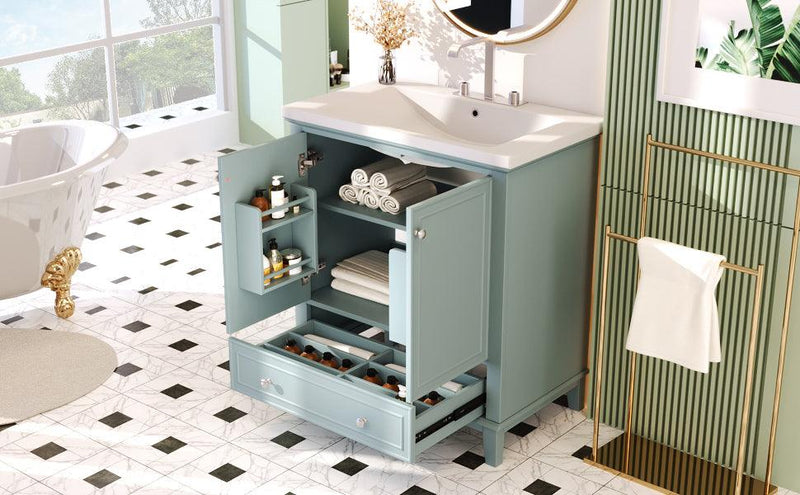 Supfirm 30" Bathroom Vanity with Sink Combo, Multi-functional Bathroom Cabinet with Doors and Drawer, Solid Frame and MDF Board, Green - Supfirm