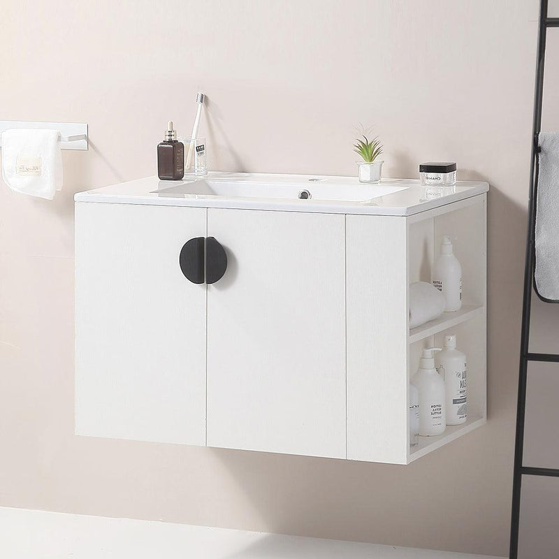 Supfirm 30" Bathroom Vanity with Sink,with two Doors Cabinet Bathroom Vanity Set with Side right Open Storage Shelf,Solid Wood,Excluding faucets,white - Supfirm