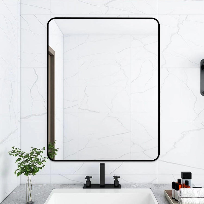 32 x 24 Inch Black Bathroom Mirror for Wall Vanity Mirror with Non-Rusting Aluminum Alloy Metal Frame Rounded Corner for Modern Farmhouse Home Decor - Supfirm