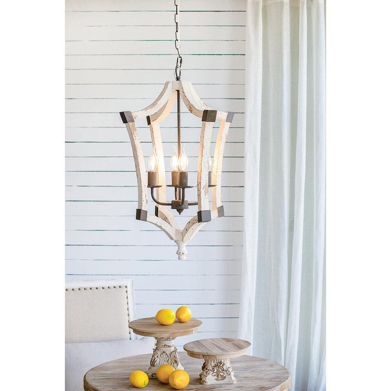 4 - Light Wood Chandelier, Hanging Light Fixture with Adjustable Chain for Kitchen Dining Room Foyer Entryway, Bulb Not Included - Supfirm