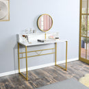 41.3 inch Small White Desk with a open Storage Spaces,Modern Makeup Vanity Dressing Table with Metal Silver Legs for Bedroom,with a Mirror - Supfirm
