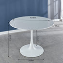 42.1"White Tulip Table Mid-century Dining Table for 4-6 people With Round Mdf Table Top, Pedestal Dining Table, End Table Leisure Coffee Table - Supfirm