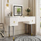 43.3" Modern Vanity Table Set with Flip-top Mirror and LED Light, Dressing Table with Customizable Storage, Marble-style Stickers Tabletop, White and Gray - Supfirm