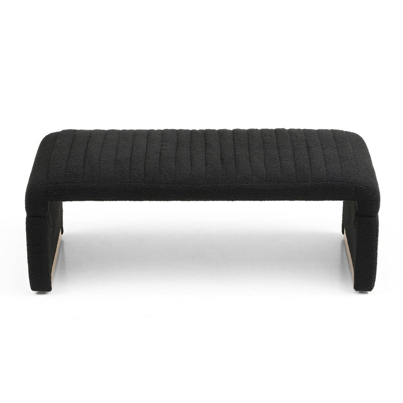 47.2'' Width Modern Ottoman Bench, Upholstered Sherpa Fabric End of Bed Bench, Shoe Bench Footrest Entryway Bench Coffee Table for Living Room,Bedroom,Black - Supfirm