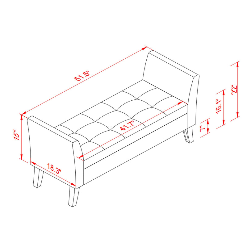 51.5" Bed Bench with Storage Grey Velvet - Supfirm