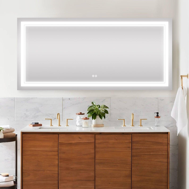 60x28 Inch LED Lighted Bathroom Mirror with 3 Colors Light, Wall Mounted Bathroom Vanity Mirror with Touch Button, Anti-Fog Dimmable Makeup Mirror (Horizontal/Vertical) - Supfirm