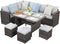 7-Pieces PE Rattan Wicker Patio Dining Sectional Cusions Outdoor Sofa Set with Grey cushions - Supfirm