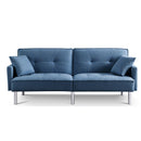 84.6” Extra Long Futon Adjustable Sofa Bed, Modern Tufted Fabric Folding Daybed Guest Bed, Upholstered Modern Convertible Sofa - Blue - Supfirm