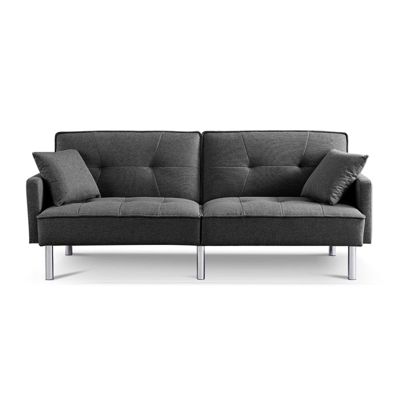 84.6 Inches Extra Long Futon Adjustable Sofa Bed, Modern Tufted Fabric Folding Daybed Guest Bed, Upholstered Modern Convertible Sofa - Dark Grey - Supfirm