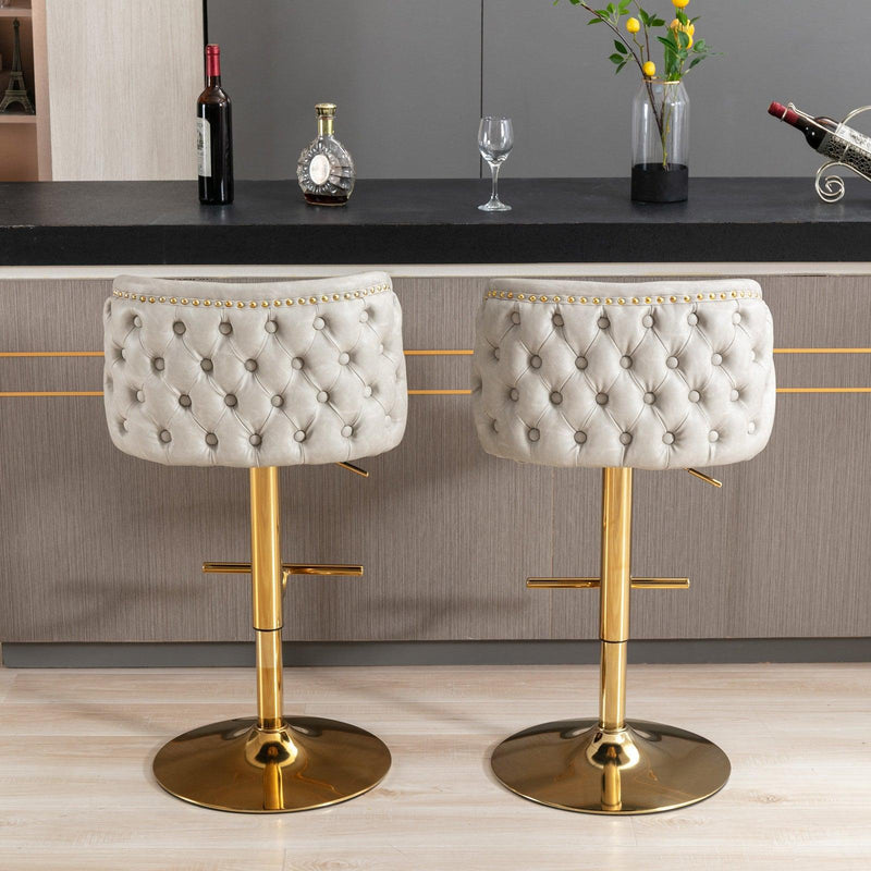 A&A Furniture,Swivel Barstools Adjusatble Seat Height, Modern PU Upholstered Bar Stools with the whole Back Tufted, for Home Pub and Kitchen Island（Beige, Set of 2） - Supfirm