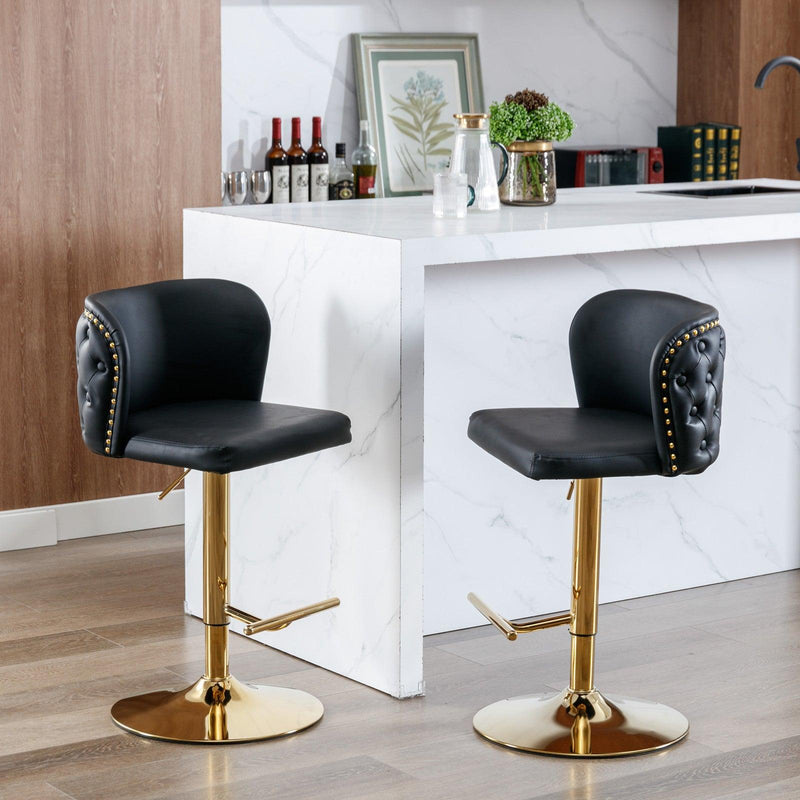 A&A Furniture,Swivel Barstools Adjusatble Seat Height, Modern PU Upholstered Bar Stools with the whole Back Tufted, for Home Pub and Kitchen Island（Black, Set of 2） - Supfirm