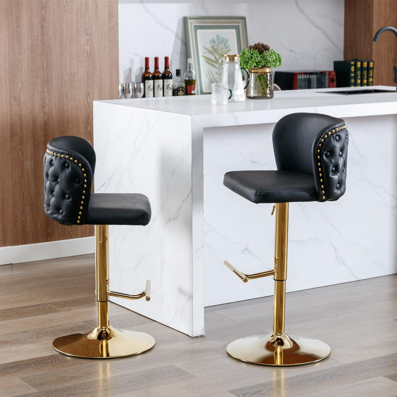 A&A Furniture,Swivel Barstools Adjusatble Seat Height, Modern PU Upholstered Bar Stools with the whole Back Tufted, for Home Pub and Kitchen Island（Black, Set of 2） - Supfirm