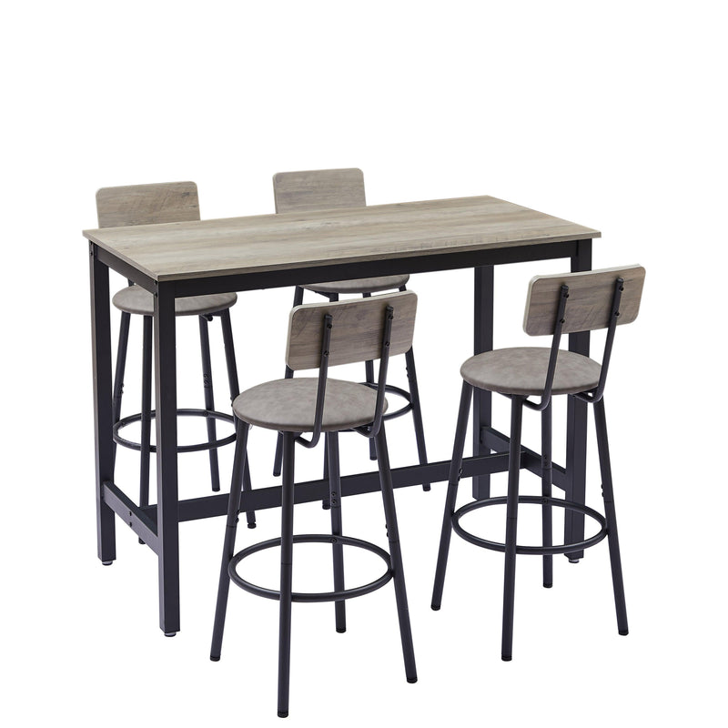 Bar Table Set with 4 Bar stools PU Soft seat with backrest, Grey, 47.24'' L x 23.62'' W x 35.43'' H - Supfirm