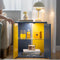 Bedside Tables with LED Farmhouse Gray Nightstand Tables with Glass Shelves Led End Table for Living Room (Yellow & Blue) - Supfirm