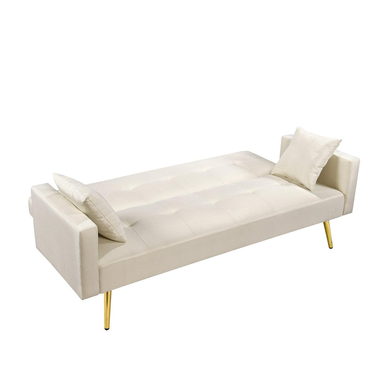 Beige Convertible Fabric Folding Futon Sofa Bed , Sleeper Sofa Couch for Compact Living Space. - Supfirm