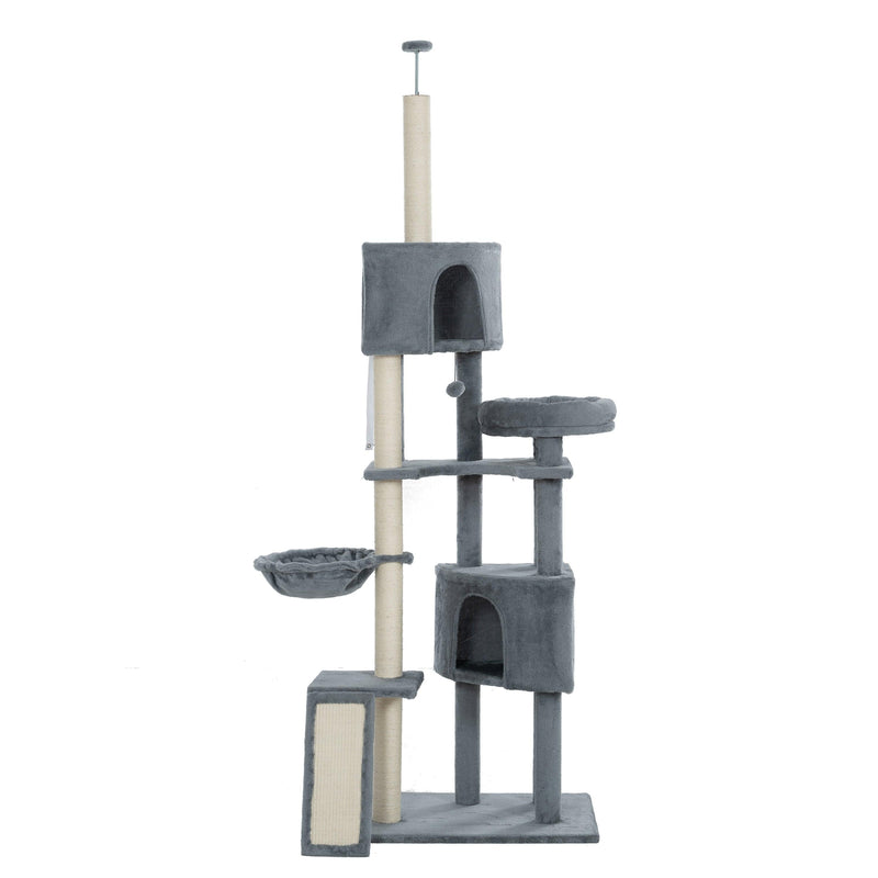 Cat Tree, 105-Inch Cat Tower for Indoor Cats, Plush Multi-Level Cat Condo with 3 Perches, 2 Caves, Cozy Basket and Scratching Board, GRAY COLOR - Supfirm