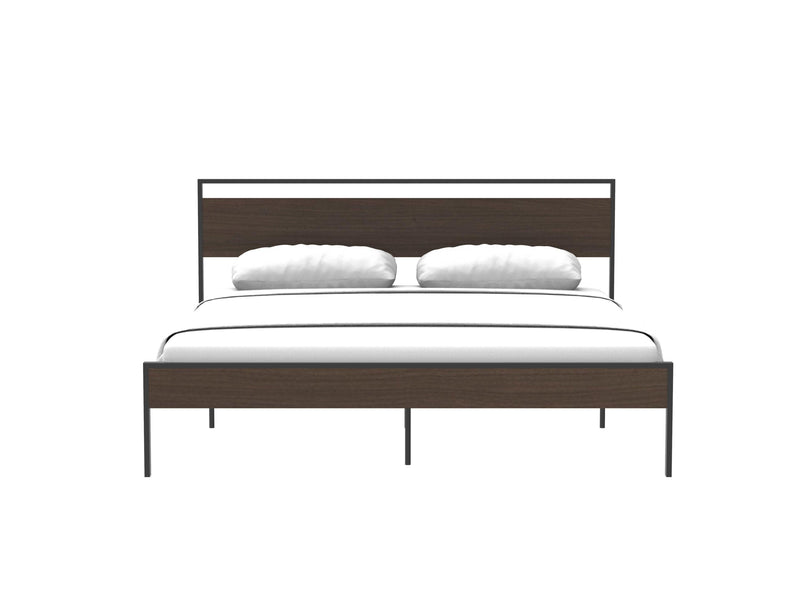 Ceres Metal Bed, Black with Walnut wood Headboard&Footboard, Common - Supfirm