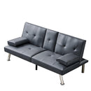 Convertible Sofa Bed Adjustable Couch Sleeper Modern Faux Leather Recliner Reversible Loveseat Folding Daybed Guest Bed, Removable Armrests, Cup Holders, 3 Angles, , Gray - Supfirm