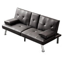 Convertible Sofa Bed Adjustable Couch Sleeper Modern Faux Leather Recliner Reversible Loveseat Folding Daybed Guest Bed, Removable Armrests, Cup Holders, 3 Angles,Brown. - Supfirm