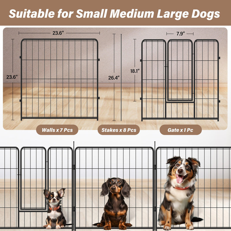 Dog Playpen Indoor Outdoor, 24" Height 8 Panels Fence with Anti-Rust Coating, Metal Heavy Portable Foldable Dog Pen for Large, Medium Small Dogs RV Yard Camping - Supfirm