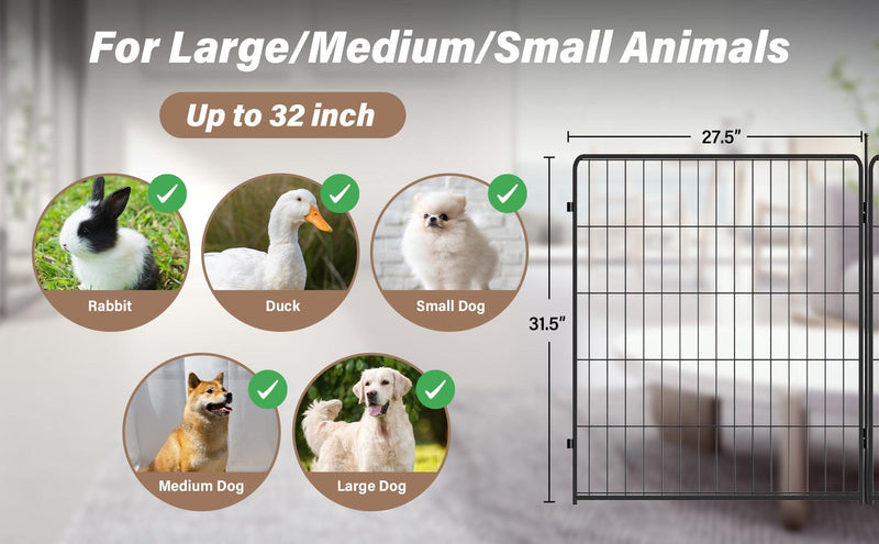 Dog Playpen Indoor Outdoor, 32" Height 8 Panels Fence with Anti-Rust Coating, Metal Heavy Portable Foldable Dog Pen for Large, Medium Small Dogs RV Yard Camping - Supfirm
