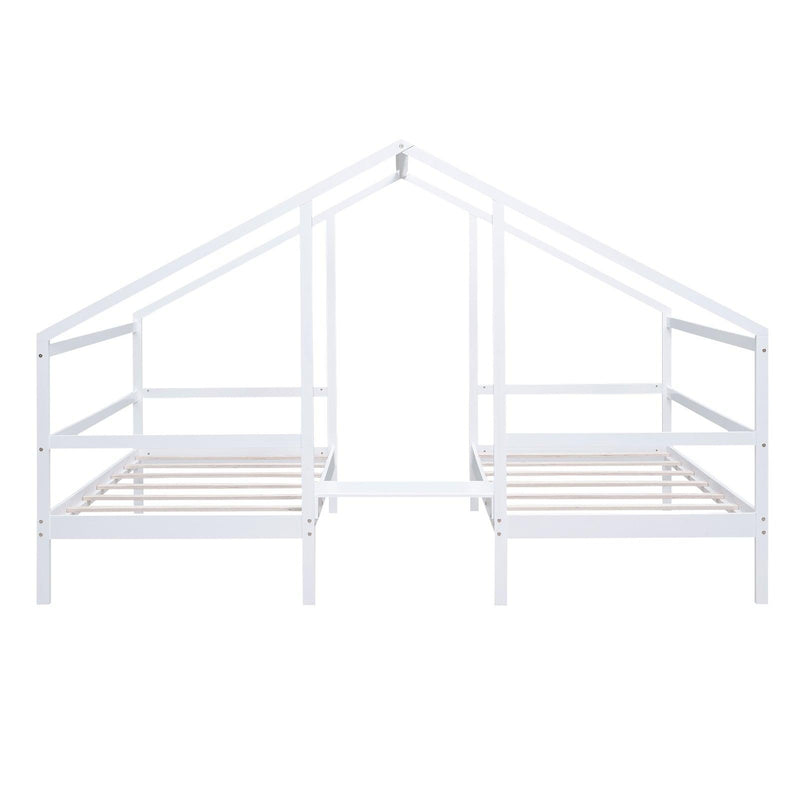 Double Twin Size Triangular House Beds with Built-in Table,White(Old SKU:WF286895AAK) - Supfirm