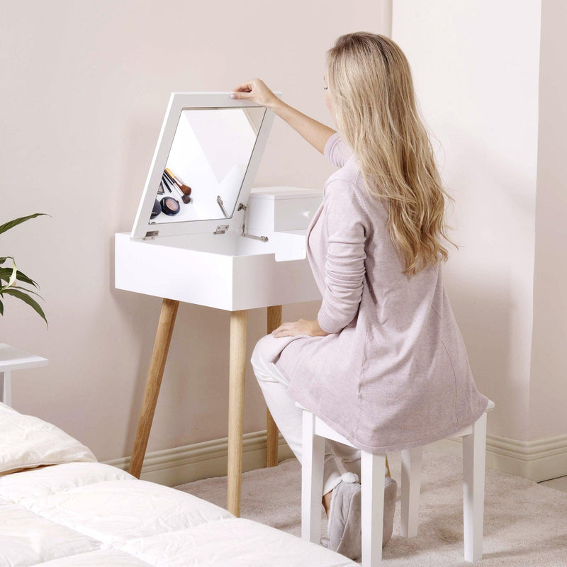 Dressing Vanity Table Makeup Desk with Flip Top Mirror and 2 Drawers for Bedroom Living Life,White - Supfirm