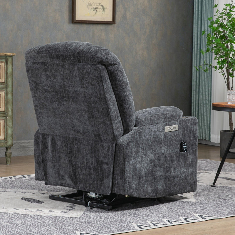 EMON'S Large Power Lift Recliner Chair with Massage and Heat for Elderly, Overstuffed Wide Recliners, Heavy Duty Motion Mechanism with USB and Type C Ports, 2 Steel Cup Holders, Gray - Supfirm