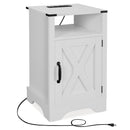 Farmhouse Nightstand Side Table, Wooden Rustic End Table, Tall Bedside Table with Electrical Outlets Charging Station (2 Sets) - White - Supfirm