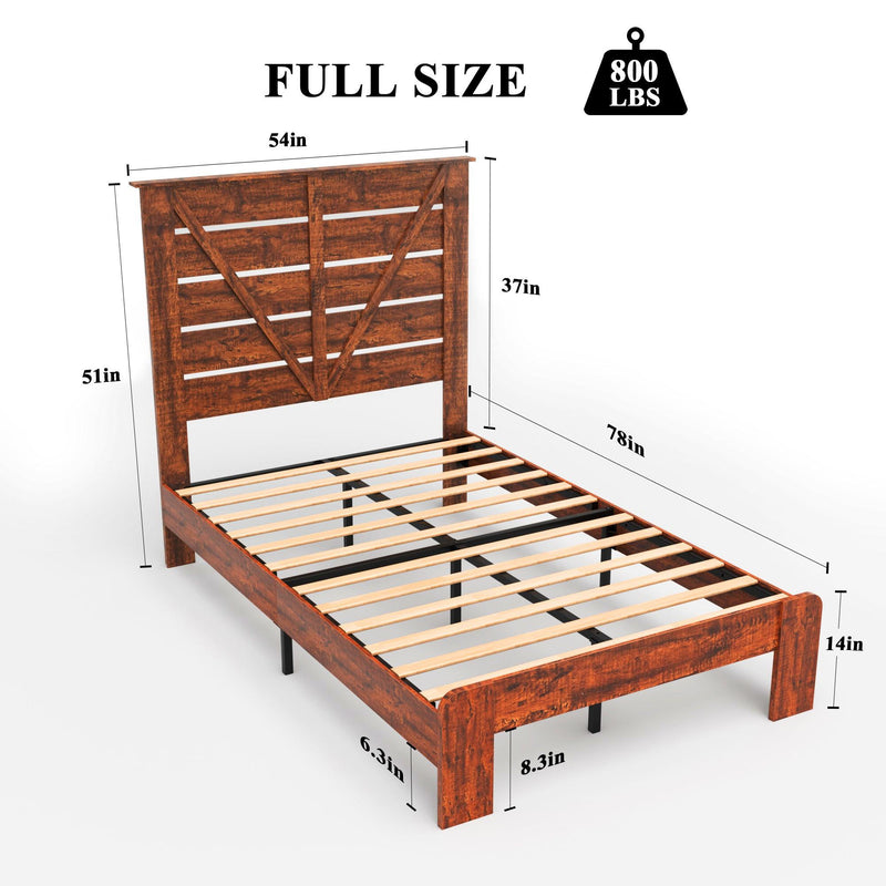 Full Bed Frame Headboard , Wood Platform Bed Frame , Noise Free,No Box Spring Needed and Easy Assembly Tool,Large Under Bed, Vintage Brown, Common - Supfirm