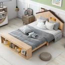 Full Size House Platform Bed with LED Lights and, Wood Color, Common - Supfirm
