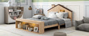 Full Size House Platform Bed with LED Lights and, Wood Color, Common - Supfirm
