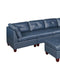 Genuine Leather Ink Blue Tufted 7pc Modular Sofa Set 3x Corner Wedge 3x Armless Chair 1x Ottoman Living Room Furniture Sofa Couch - Supfirm